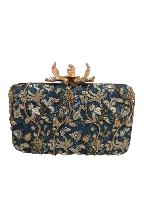 Clutch Flor Garra Ramillete Marino