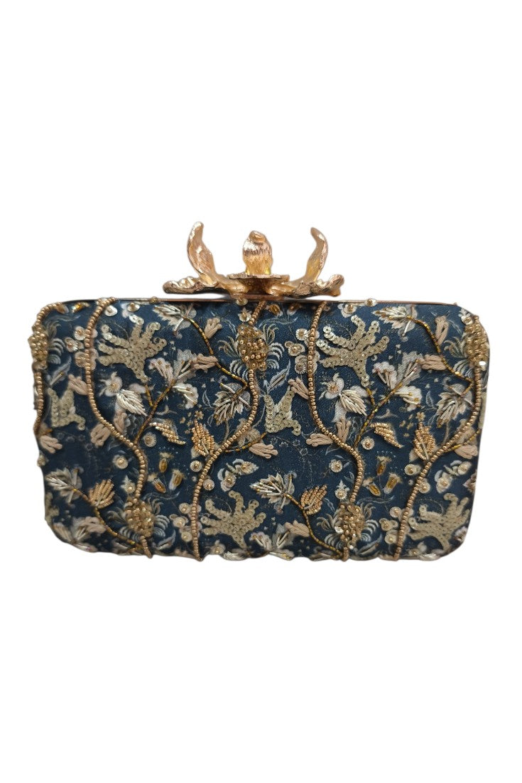 Clutch Flor Garra Ramillete Marino