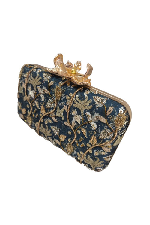 Clutch Flor Garra Ramillete Marino